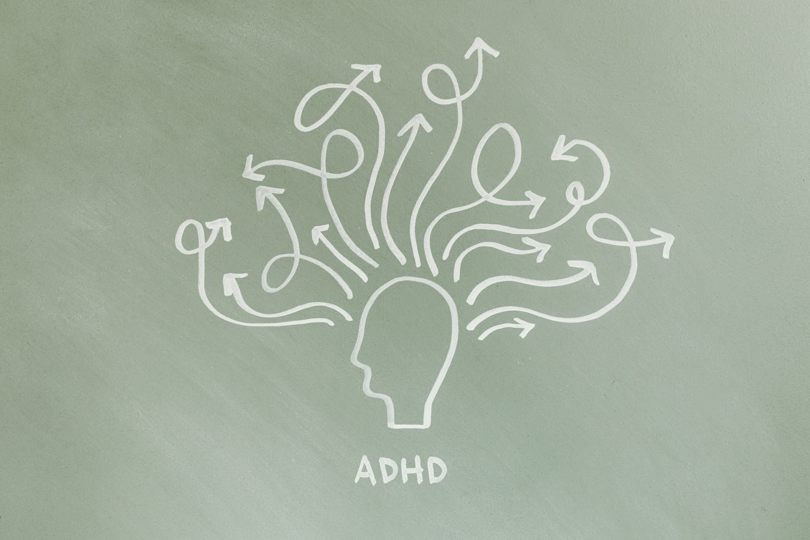 Abstract representation of ADHD with arrows symbolizing scattered thoughts.